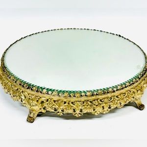 Large VINTAGE 1920s Baroque Style Jewelry Plateau Beveled Cut Fancy Cast